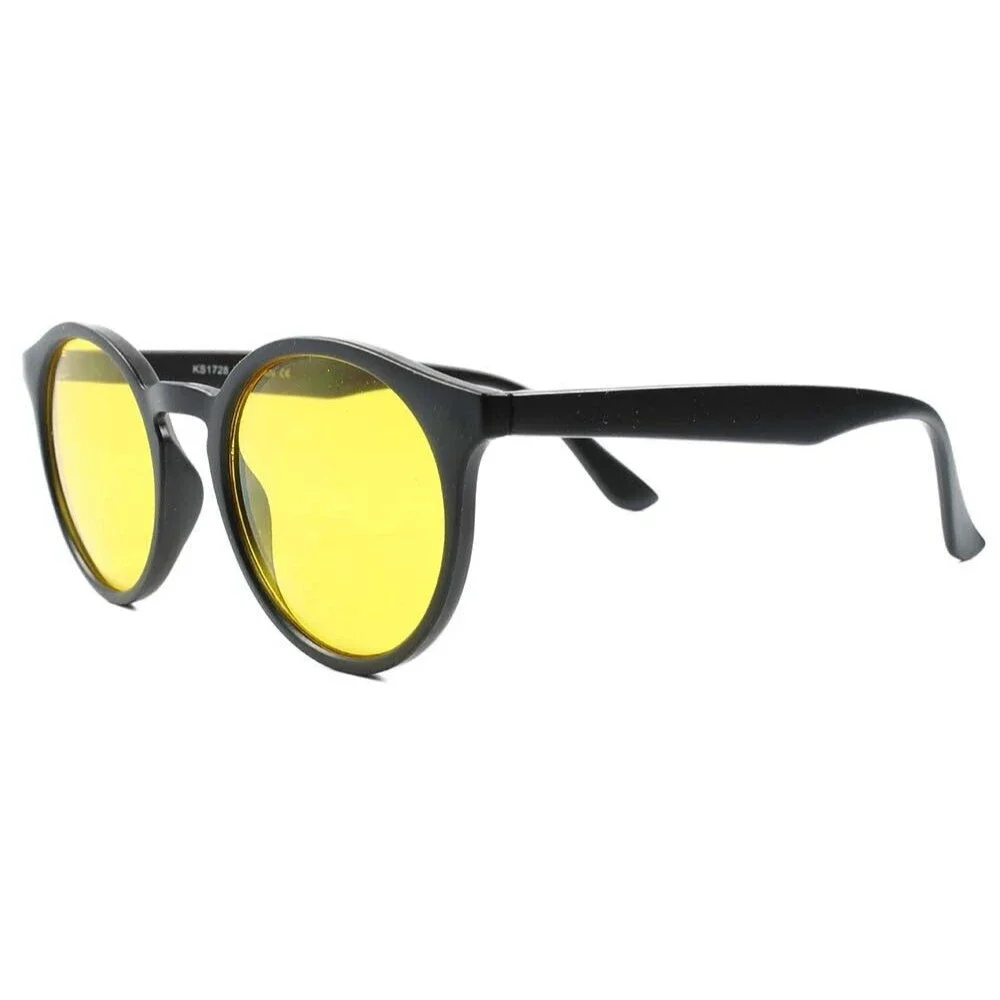 Classic Retro Old Fashioned Hip Mens Womens Black Yellow Lens Round Sunglasses